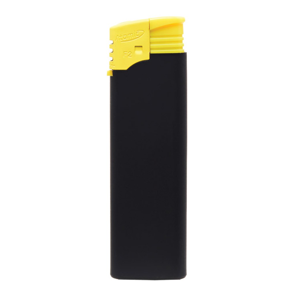 000055219 Upaljač elektronski ATOMIC F2 RUBBER punjivi gumirani mat crno/žuti