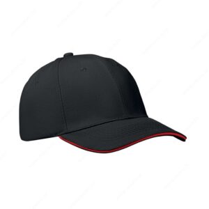 Kapa šilt 6 panela BUZZ 260g, metalna kopča, crno/crvena (black/red)