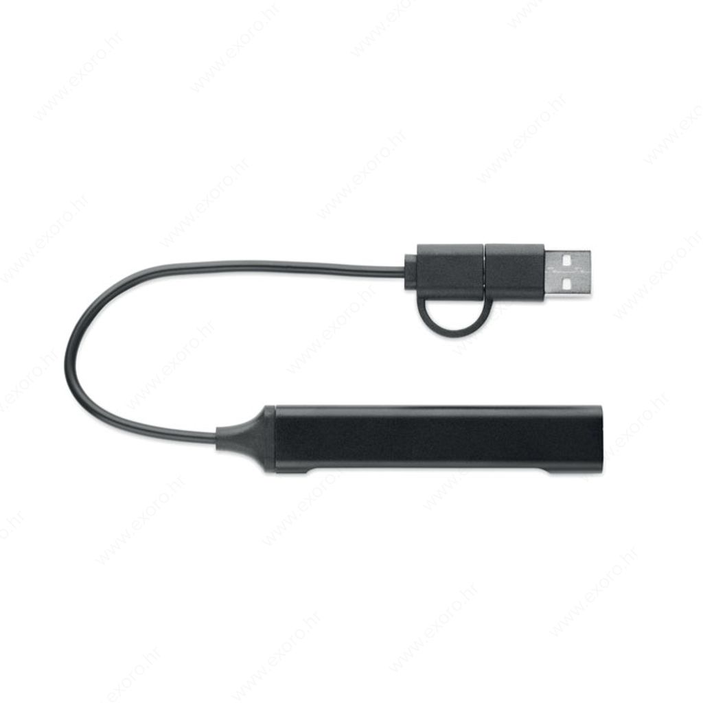 MO2294-03 USB čvorište CURRENT s 4 priključka od recikliranog aluminija, crni