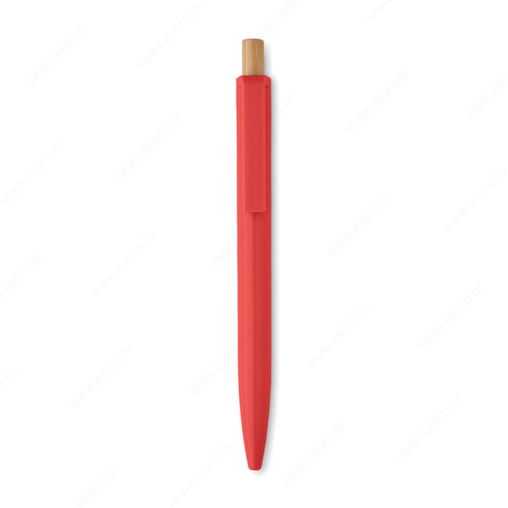 MO2304-05 Olovka kemijska PENU plastična s bambusom, plavi uložak, crvena