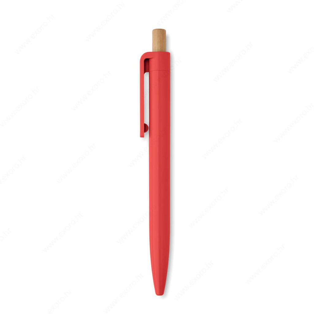 MO2304-05 Olovka kemijska PENU plastična s bambusom, plavi uložak, crvena