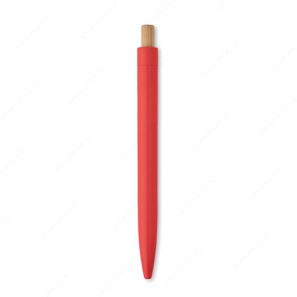 MO2304-05 Olovka kemijska PENU plastična s bambusom, plavi uložak, crvena