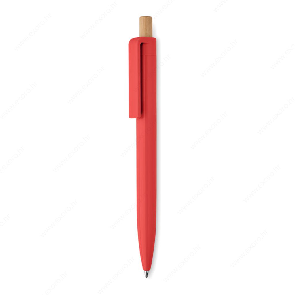 MO2304-05 Olovka kemijska PENU plastična s bambusom, plavi uložak, crvena