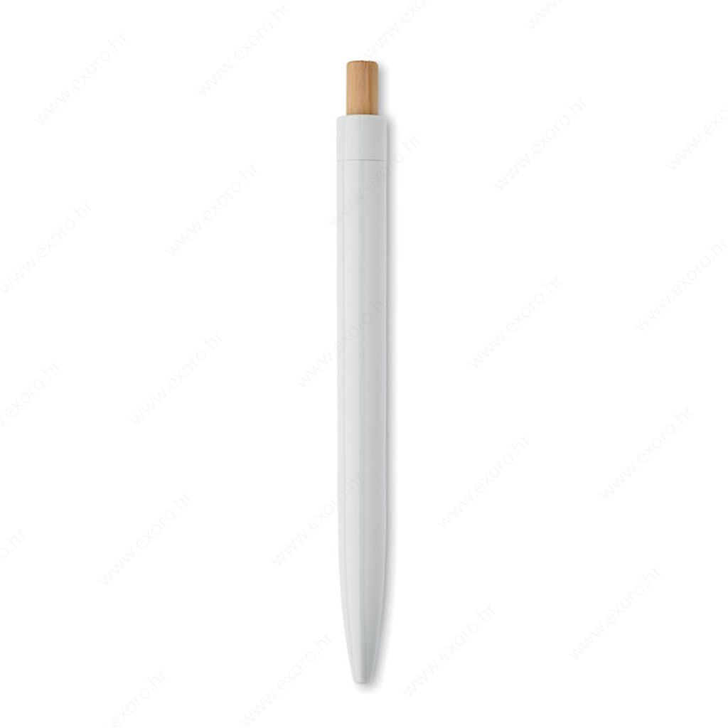 MO2304-06 Olovka kemijska PENU plastična s bambusom, plavi uložak, bijela