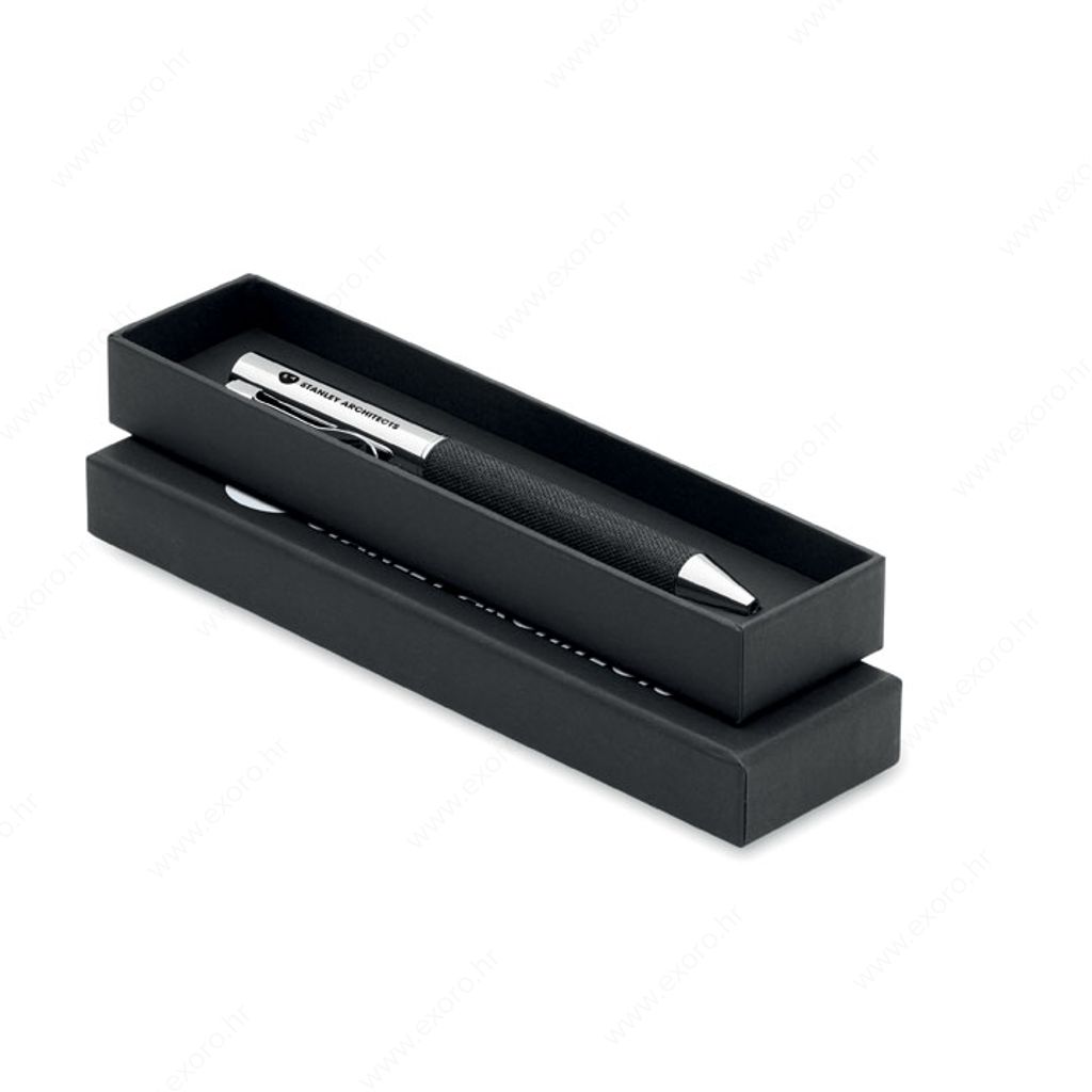 MO2332-03 Olovka kemijska SCRIBI u poklon kutiji, plavi ispis, srebrno/crna