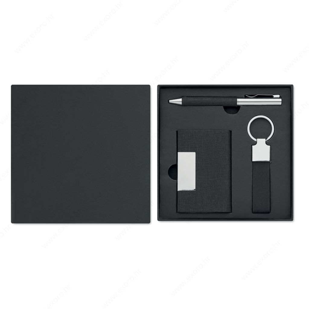 MO2334-03 Olovka kemijska + privjesak za ključeve + držač kartice SCRIBI 3, crni