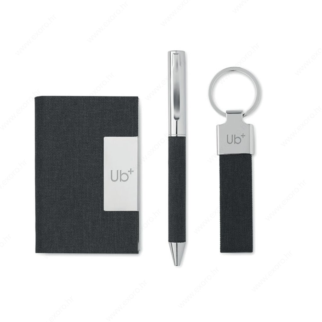 MO2334-03 Olovka kemijska + privjesak za ključeve + držač kartice SCRIBI 3, crni