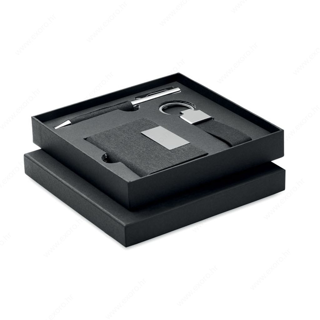 MO2334-03 Olovka kemijska + privjesak za ključeve + držač kartice SCRIBI 3, crni