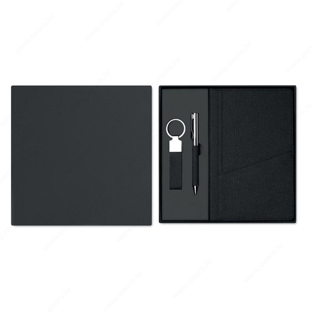 MO2335-03 Notes RPET + olovka kemijska + privjesak za ključeve SCRIBI, crni