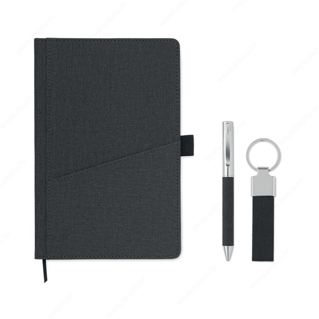 MO2335-03 Notes RPET + olovka kemijska + privjesak za ključeve SCRIBI, crni
