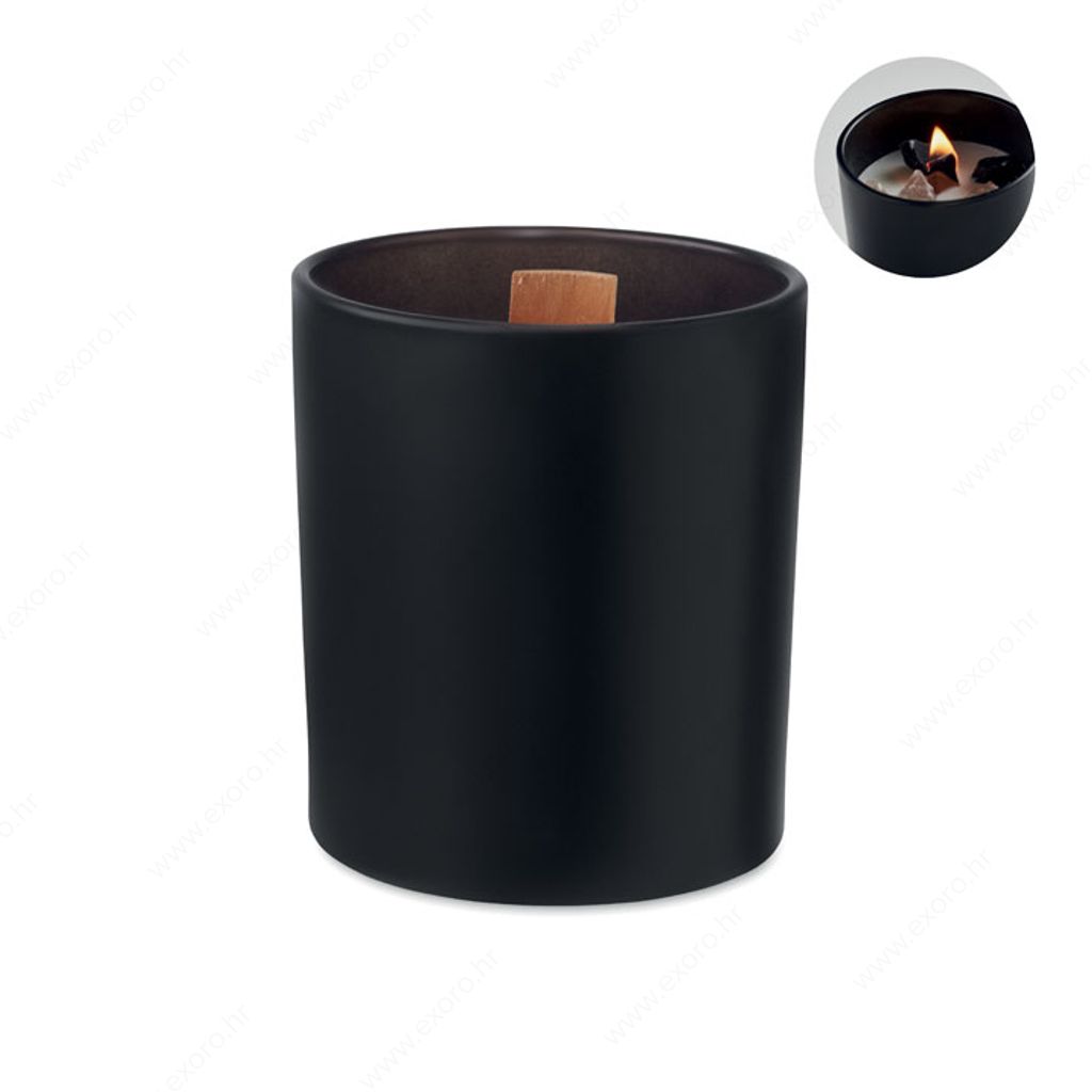 MO2370-03 Svijeća mirisna vanilija KIVAS + kamenčići i drveni fitilj crna