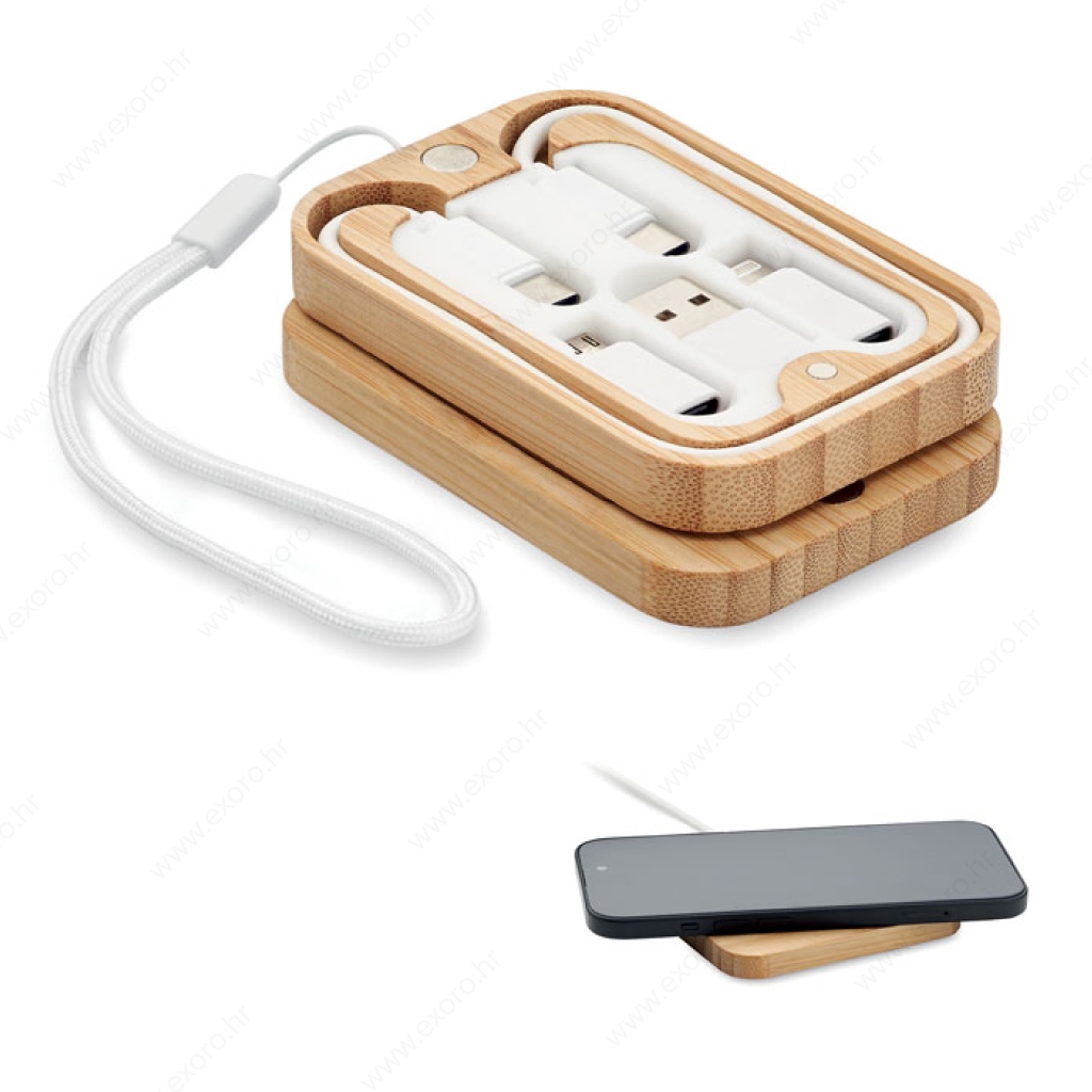 MO2450-40 Punjač bežični + kabeli CHARGOO 3u1, 15W, drveni