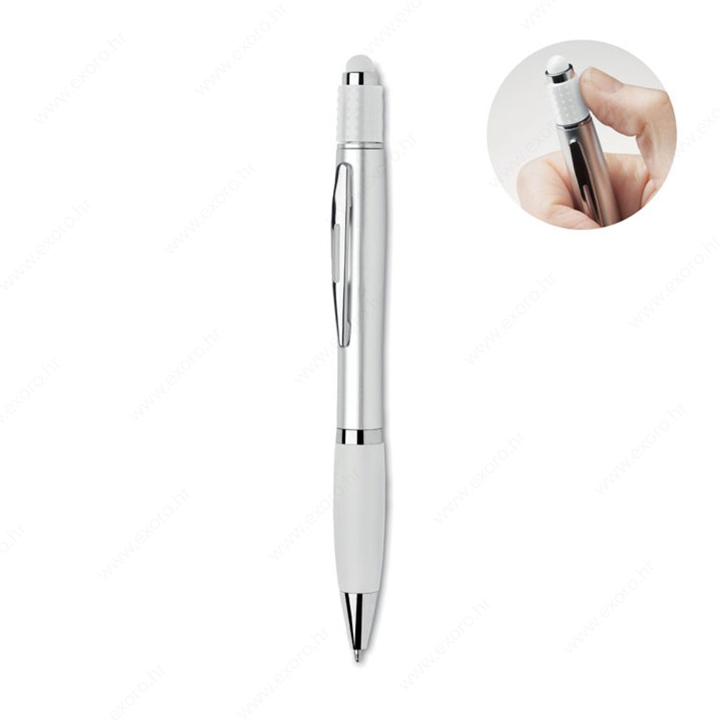 MO2573-06 Olovka kemijska STY, plavi ispis, srebrno/bijela