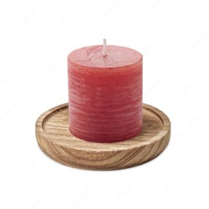 MO6282-05 Svijeća mirisna vanilija PENTAS + drvena podloga crvena