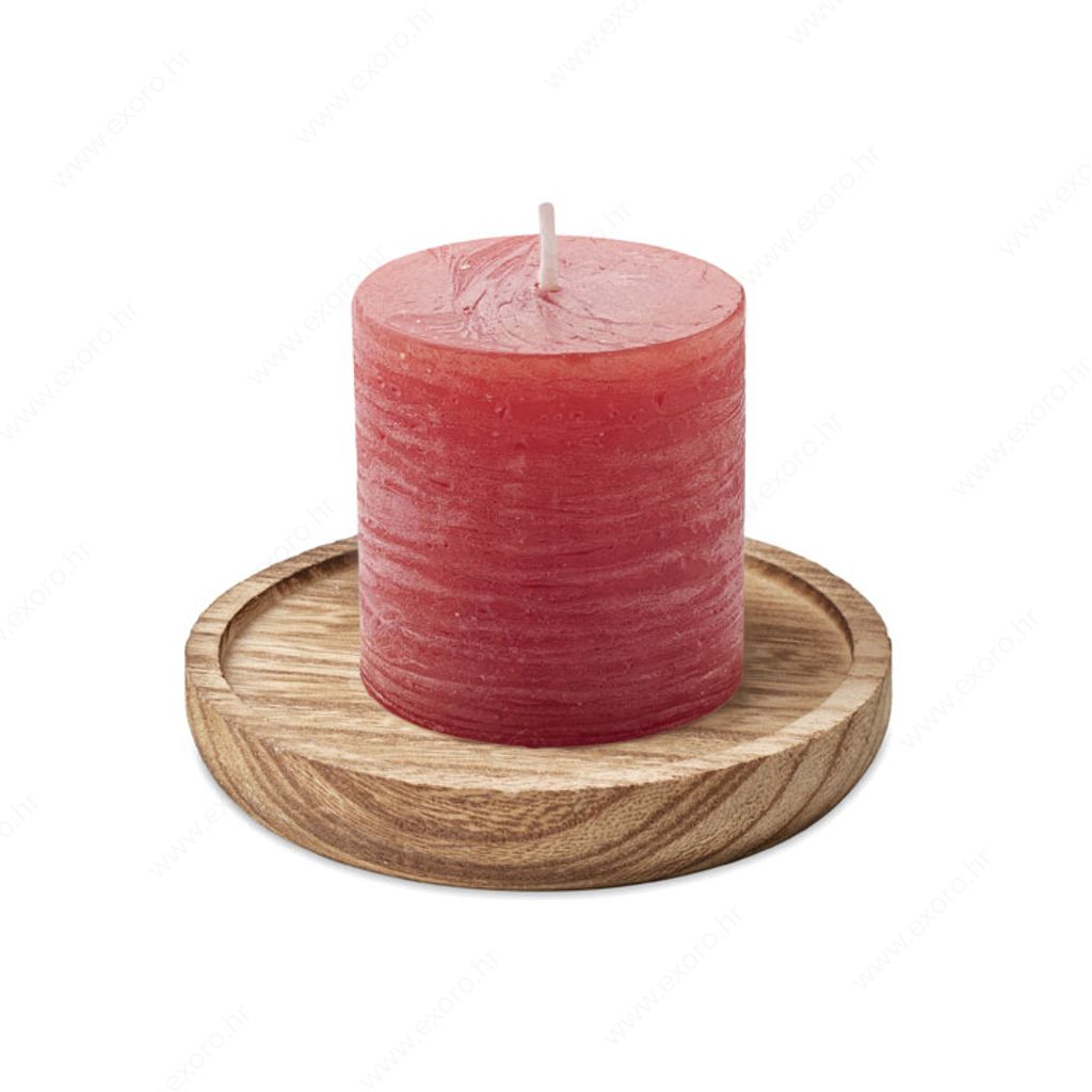 MO6282-05 Svijeća mirisna vanilija PENTAS + drvena podloga crvena
