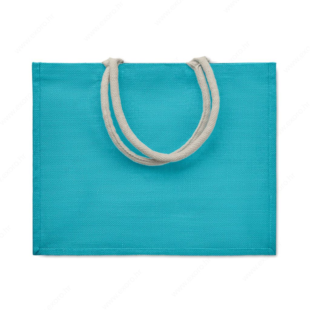 MO6443-12 Torba shopping AURA drvena drška, juta, tirkizna