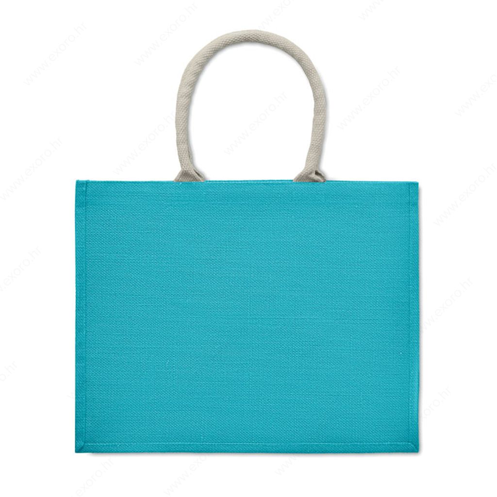 MO6443-12 Torba shopping AURA drvena drška, juta, tirkizna