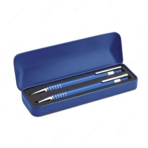 Set darovni ALUCOLOR olovka kemijska+olovka tehnička u metalnoj kutiji plavi