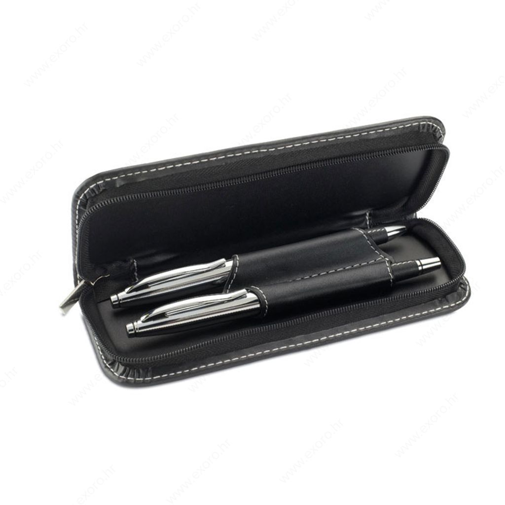 MO7475-03 Set darovni BALTIMORE olovka kemijska+roler, plavi/crni uložak, etui sa zipom