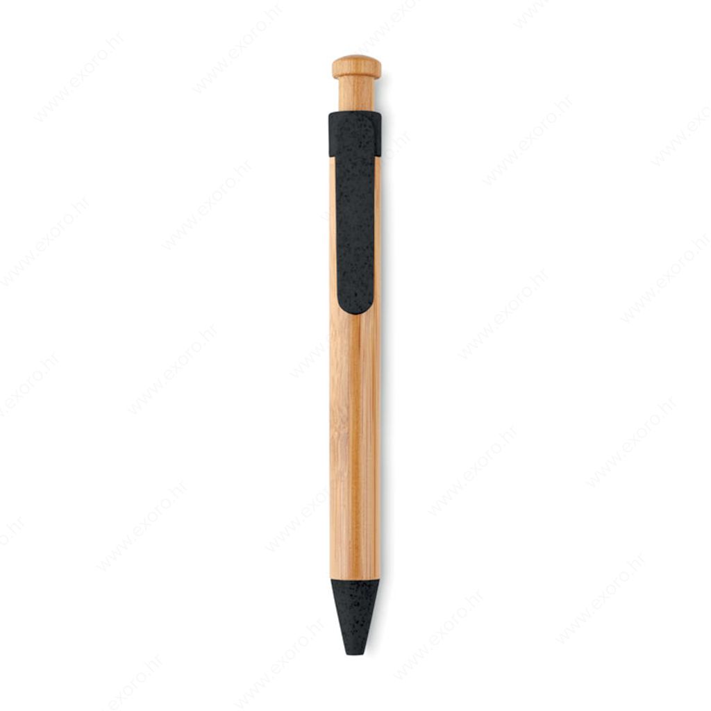 MO9481-03 Olovka kemijska TOYAMA reciklirana, kućište od bambusa, plavi uložak, crna