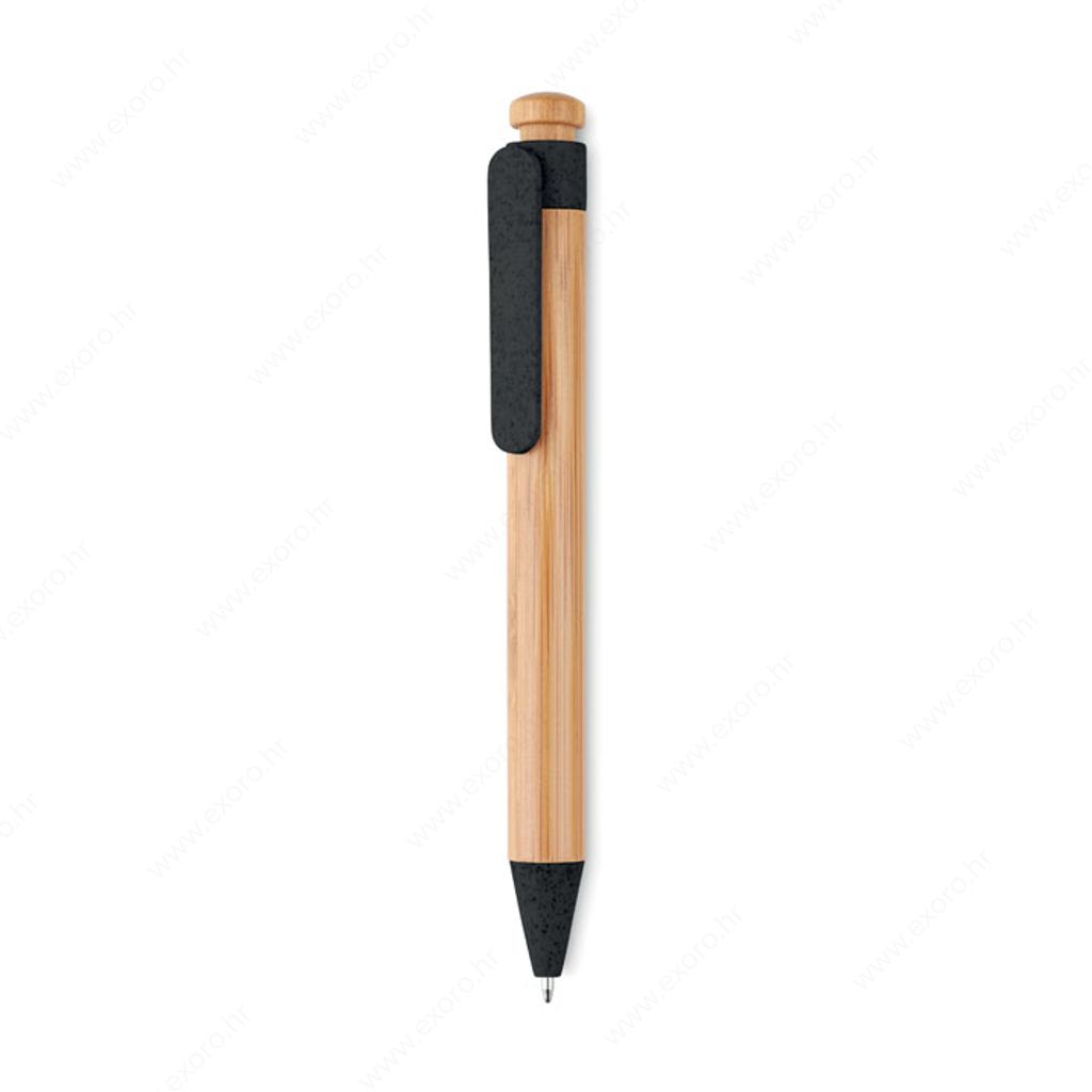 MO9481-03 Olovka kemijska TOYAMA reciklirana, kućište od bambusa, plavi uložak, crna
