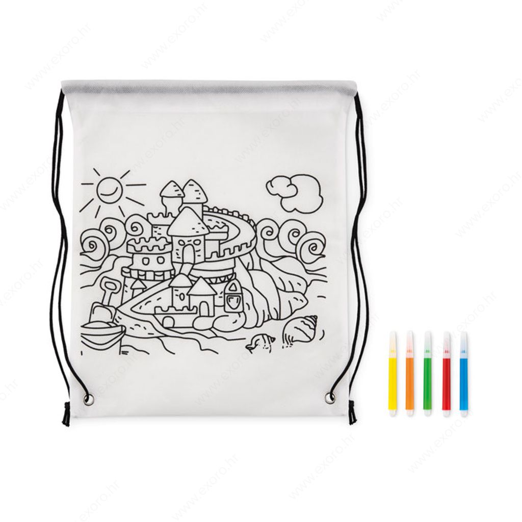 MO9887-06 Ruksak - vrećica CARRYDRAW s 5 flomastera za bojanje bijeli